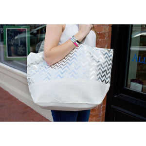 Fashionit Metallic Silver Chevron Eco-Friendly Tote