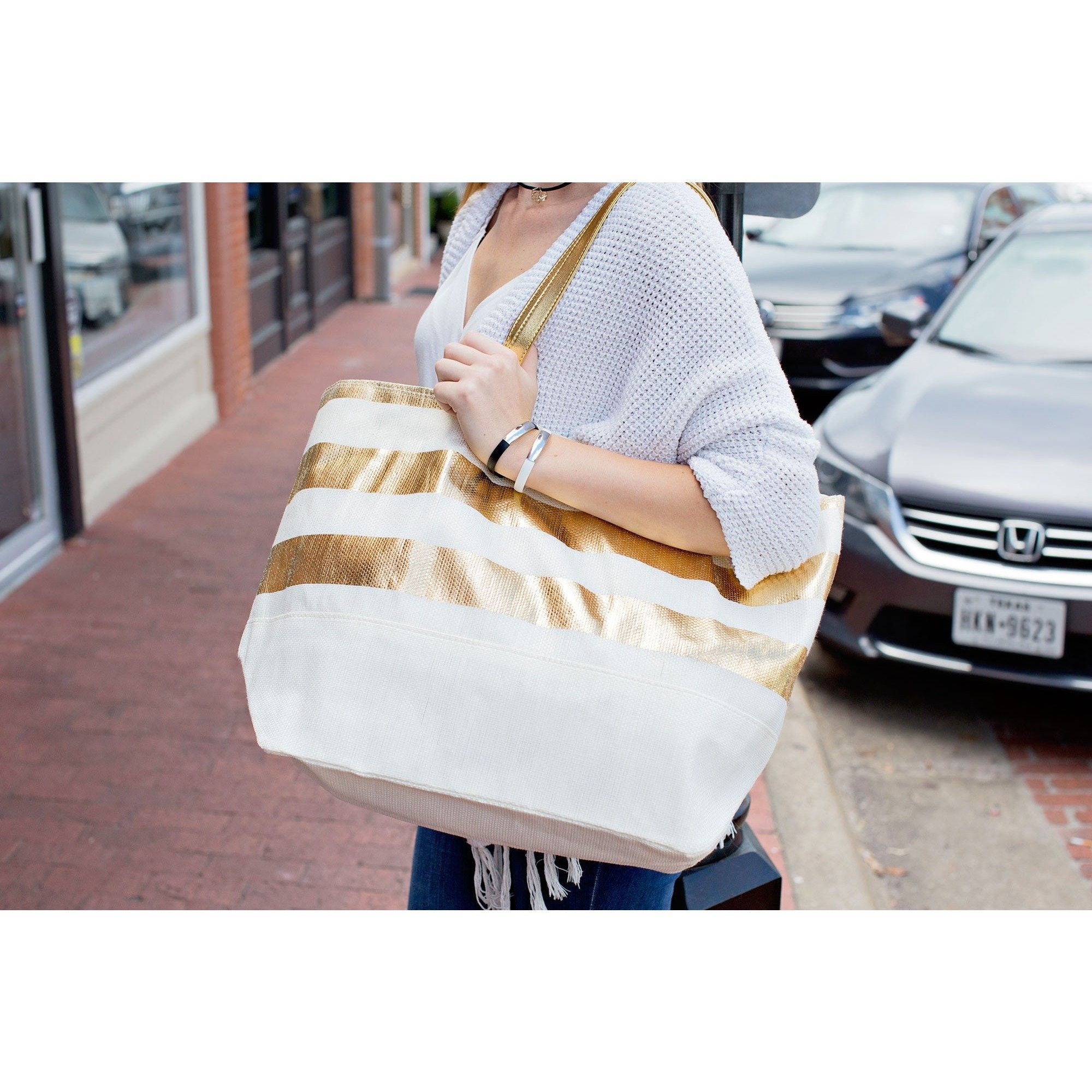 Fashionit Metallic Gold Striped Eco Friendly Tote